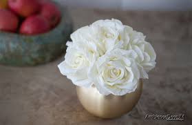 Preup 24k gold rose flower/gold foil artificial forever rose with transparent stand & gift box, best romantic gifts for women&her&mum on valentines day, mothers day, anniversary, birthday,christmascolourredplant or animal product typerosesmaterialplasticitem dimensions l x w. Silk White Roses In Gold Bowl Vase Preserved Floral Arrangements Silk Flowers