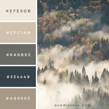 View Of Misty Fog Mountains In Autumn Color Palette 331 Autumn Color Colorinkpainting Rustic Color Palettes Color Schemes Colour Palettes Color Palette