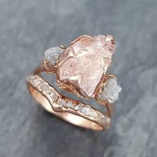 I Have Been Creating Many New Rough Gemstone Rings This Week This One Is A Morganite With Rough Gemstone Ring Crystal Engagement Rings Wedding Rings Rose Gold