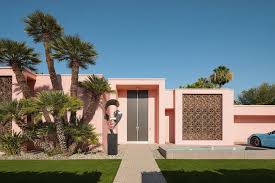 A Pastel Pink Midcentury In Palm Springs Hits The Market At 2 9m In 2020 Palm Springs Houses Pink House Exterior Palm Springs Real Estate