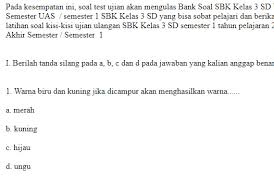 Soal Uas Ukk Sbk Seni Budaya Kelas 3 Sd Semester 1 Dan Kunci Jawaban Soal Sekolah
