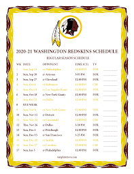 Thursday night nbc cowboys at buccaneers, 8:20 p.m. Printable 2020 2021 Washington Redskins Schedule