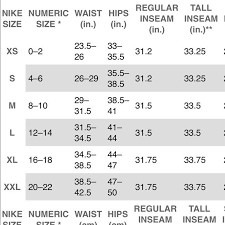 Nike Pant Size Chart Top Chart Womens And Bottoms Chart