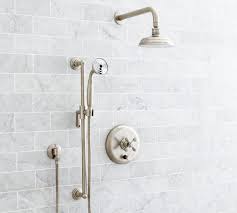 Older shower and bath fixtures may not have this feature. Langford Pressure Balance Cross Handle Faucet Set Brass Finish Bath Bathroom Faucets Pottery Barn Hand Held Shower Shower Faucet Sets Shower Fixtures
