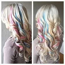 Pastel Pink Blue Highlights Hair Coloring Candy Hair Hair Styles Dyed Hair