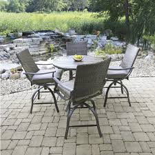 I do need to add the finishing. Backyard Creations Pine Meadow Brown 5 Piece High Dining Patio Set At Menards