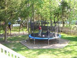 Original Trampoline In Backyard Mulch Area Backyard Trampoline Backyard Garden Trampoline