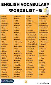 The grass is green · girl: Words That Start With G 215 Wonderful Words Beginning With Letter G In English Love Englis Good Vocabulary Words English Vocabulary Words English Vocabulary