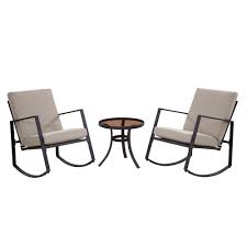 Liberty Garden Aurora 3 Piece Metal Outdoor Rocking Chair Set With Tan Cushions Sck6012erc3t The Home Depot Outdoor Rocking Chairs Rocking Chair Set Patio Furniture Sets