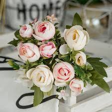Online Shop 28cm 11in Rose White Silk Camellia Artificial Flowers Bouquet 10 Big Head Che Artificial Bouquet Artificial Flower Bouquet Home Wedding Decorations