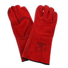Gants de soudage en cuir rouge avec manchette 15cm (la paire) - AFS -  Application Fast Set