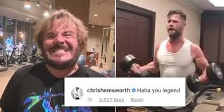 Jack black just elected himself to take over the lead role in any future thor films in a video for the ages. Jack Black Hilariously Tries Chris Hemsworth S Thor Workout Watch Star Mag