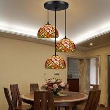 Dining room light fixture does greatly affect the appearance of your dining room. Rustic Style Floral Theme Ceiling Light 3 Lights Stained Glass Flush Light For Dining Table Takeluckhome Com
