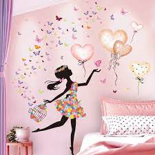 If you don't fancy straight stripes, you still have cute ideas around. Cute Fairy Girl Butterflies And Balloons Wall Mural Pvc Decals Nordic Girls Wall Stickers Kids Room Wall Decals Butterfly Wall Decals
