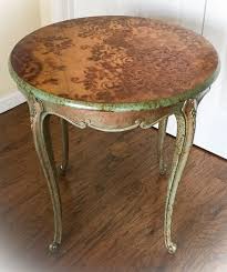 Antique Accent Table Copper Patina Stained Wood End Table Tall Shabby Chic Distressed Green Vintage Painted Furniture Furniture Painting Furniture Diy
