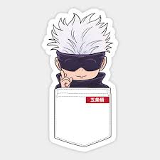 But if you're curious visit my store right now as it still for sale within the next 20 hours. Anime Satoru Gojo Blindfolded Chibi Pocket Jujutsu Kaisen Sticker Teepublic