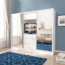 Buy tv units online @ urban ladder. Bmf Tv250 Modern Wardrobe 250cm Wide Sliding Mirrored Door Tv Space Banburymodernfurniture Co Uk
