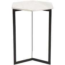 Black And White Marble End Table This Blewett End Table Is Simply Stunning As The Slim Black Iron Base Supports A Hexagon Shaped Wh Marble Accent Table White Accent Table Modern Accent Tables