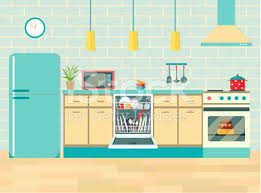 Kitchen Retro Interior With Furniture And Equipment Vector Flat Flat Design Illustration Flat Illustration Paper Doll House