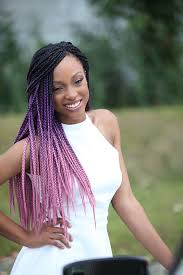 Black And Purple Ombre Braids Beautiful Purple To Pink Ombre Braids Looks So Stunning Against Her White Dress 3s Box Braid 24 Hair Styles African Hairstyles Colored Box Braids