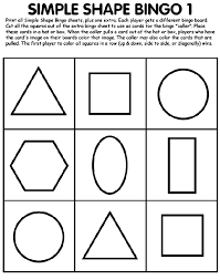 Basic Shapes For Kids Black And White Simple Shape Bingo 1 On Crayola Com Shapes Kindergarten Shapes Preschool Simple Shapes