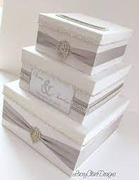 Pantone Paloma Wedding Card Box Bling Card Box Money Holder With Rhinestone Trim Wedding Card Diy Card Box Wedding White Wedding Card Box