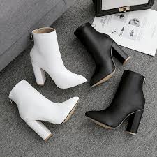 Fashionable White Boots High Heeled Shoes Martin Boots Pointed 40 Yards Thick And Short Boots Thin Women S Shoes Ankle Boots Aliexpress