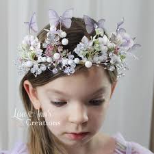 Butterfly Crown Butterfly Birthday Tiara Girls Floral Wreath Lavender  Butterfly Wildflower 1st Birthday Crown Butterfly Hairpiece