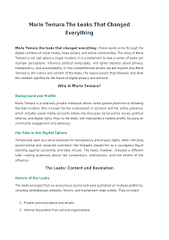 Marie Temara The Leaks That Changed Everything