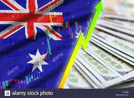 Australia Flag And Chart Growing Us Dollar Position With A