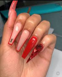 Add some small rhinestones to your solid. Follow Torigrnt On Ig Red Nails Bling Acrylic Nails Red Acrylic Nails