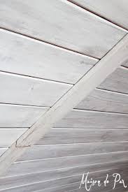 Remodelaholic How To Whitewash A Plank Wall And Ceiling Wood Plank Ceiling Wood Ceilings Plank Ceiling