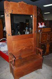 Vintage Antique Hall Tree Halltree Mirror Bench Seat Ornate Seven Feet Tall Antique Hall Tree Hall Tree Entryway Table Decor