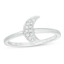 1 10 Ct T W Diamond Crescent Moon Ring In Sterling Silver Zales Silver Ring Designs Diamond Crescent Moon Silver Engagement Rings