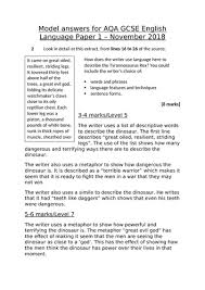 Reading time, 10 minutes (13) . Levels 5 7 And 9 Model Answers Aqa Gcse English Language Paper 1 November 2018 Teaching Resources