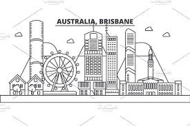 Australia Brisbane Architecture Line Skyline Illustration Linear Vector Cityscape With Famous Landmarks City Sights Design Icons Landscape Wtih Editable St Brisbane Architecture City Drawing Icon Design