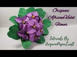 How To Make Origami African Violet Flower Stamen Leaf Stem Tutorial By Origamipapercraft Youtube Origami Flowers Paper Flowers Diy Paper Flowers