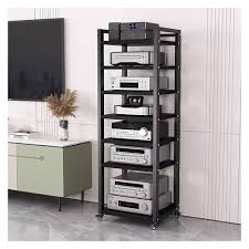 Audio Video Media Stand Kast met in hoogte verstelbare plank en wielen,  Woonkamer 5 6 7 8 Tier Entertainment Stereo Componenten Rack voor kleine  ruimte (Kleur: Zwart-1, Maat: 8 lagen-60cm breed) (Bl :