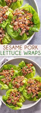 Sesame Pork Lettuce Wraps The Salty Marshmallow Recipe Ground Pork Recipes Healthy Pork Lettuce Wrap Recipes