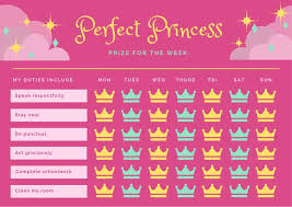 pink yellow and green royal princess reward chart