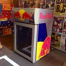 Brand New Addition Second Hand Old-school Redbull Bar Fridge In The Mancave Bike Shop Red Bull Man Cave