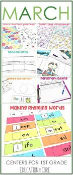 1st Grade Literacy Centers For March With Images Kindergarten Skills Speaking Activities Literacy Centers