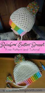 Rainbow Easter Bonnet Hat Free Crochet Pattern Crochet Hats Crochet Baby Hats Crochet Kids Hats