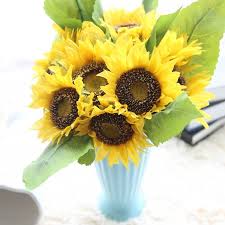 Artificial Sun Flower 1set 7 Heads 4 Leafs Silk Real Touch Big Size Daisy Decorative Party Flowers For Fake Flowers Wedding Artificial Flowers Sunflower Flower