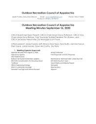 Outdoor Recreation Council of Appalachia Outdoor Recreation Council of  Appalachia Meeting Minutes September 16, 2020