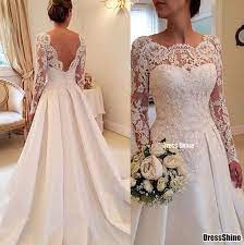 Classic Satin With Tulle And Lace Applique A Line Long Sleeve Formal Wedding Dress Long Sleeve Wedding Dress Lace Wedding Dress Long Sleeve A Line Bridal Gowns