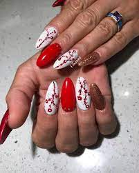 Acrylic Nails Almond Nails Flower Nails Floral Nail Design Cherry Blossom Nails Red N Cherry Blossom Nails Cherry Blossom Nails Design Floral Nail Designs