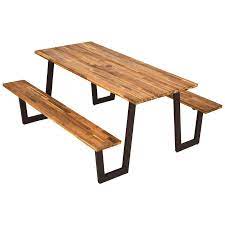 Costway Natural Rectangle Wood Picnic Table Dining Table Set With 2 Bench Seats And Umbrella Hole Hw63853 The Home Depot Ghế