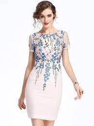 Elegant Floral Embroidery O-neck Short Sleeve Bodycon Dress Modewish Bodycon Dress Formaldresses For Floral Dress Formal Casual Silk Dresses Elegant Dresses