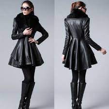 Leather Swing Coat With Fur Collar Clothes For Women Fur Collar Leather Jacket Winter Coats Women